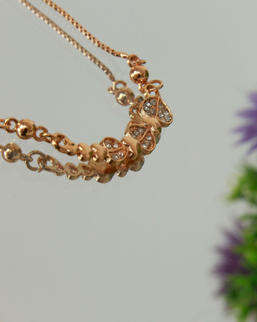 Gold Crystal Heart Link Necklace