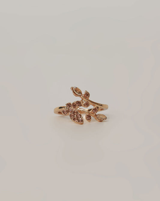 Rose Gold Leaf Crystal Vine Ring