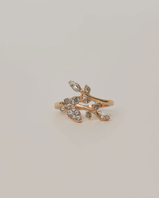 Gold Leaf Crystal Vine Ring