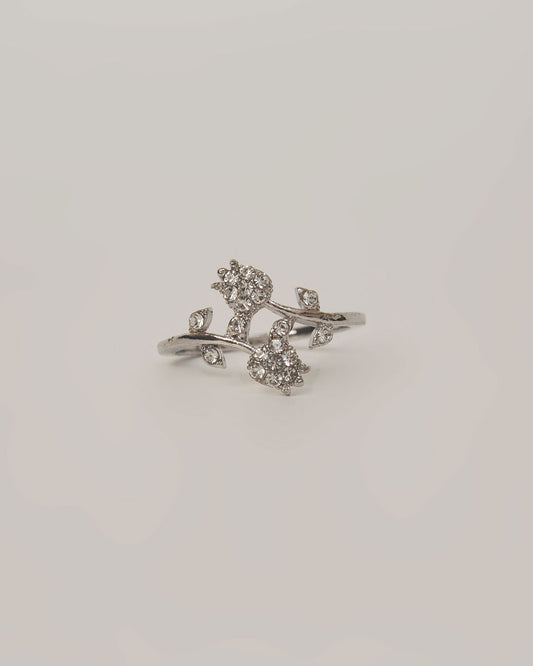 Silver Floral Vine Crystal Ring