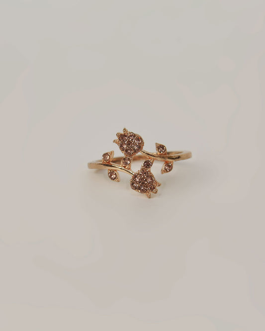 Rose Gold Floral Vine Crystal Ring