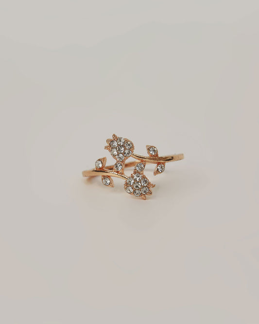 Gold Floral Crystal Vine Ring