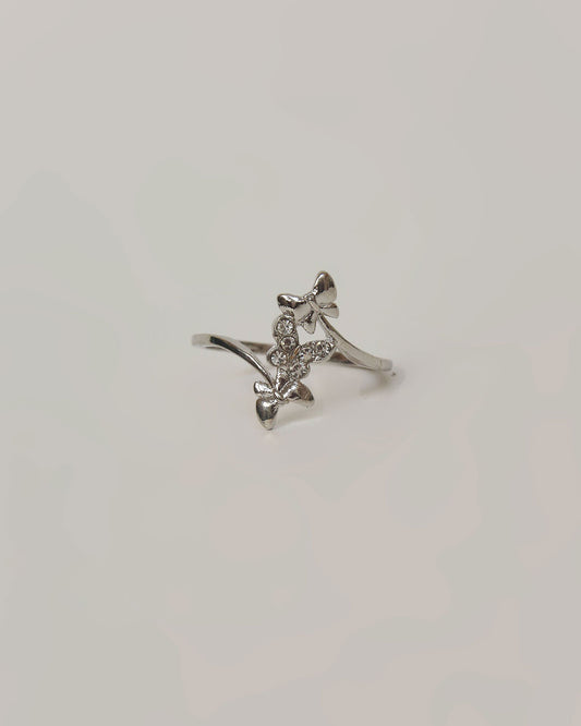 Silver Bow Knot Crystal Ring