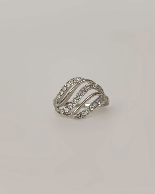 Silver Wave Crystal Statement Ring